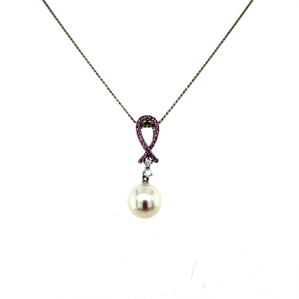 8.5mm cultured pearl and pink sapphire necklace