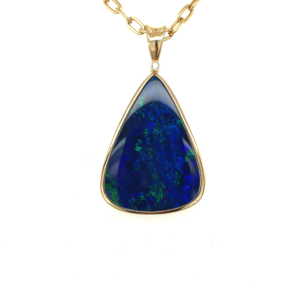 Lady's Yellow 14 Karat boulder Opal doublet pendant with diamond