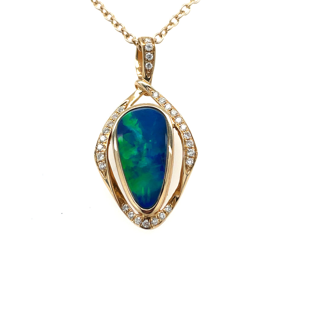 Lady's Yellow 14 Karat boulder Opal doublet pendant