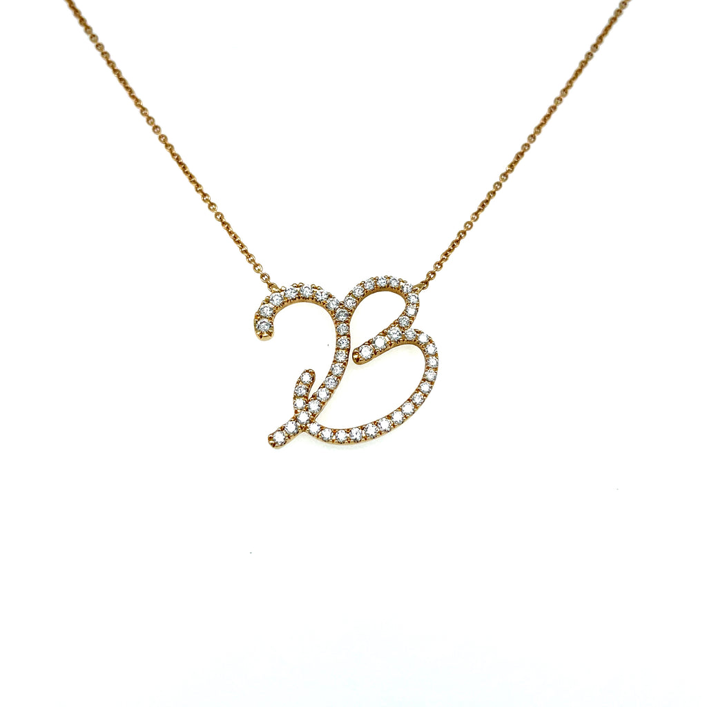 18k yellow gold initial "b" necklace with diamonds