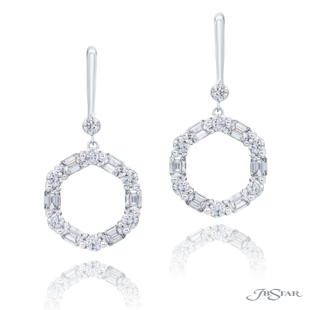 Lady's White Platinum Drop Earrings With Various Shapes Diamonds