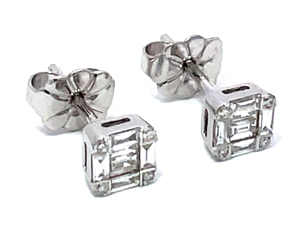 Lady's White 14 Karat Earrings 0.25tw Baguette Diamonds