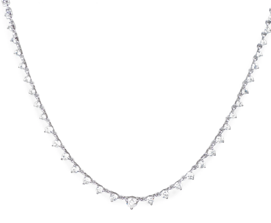 Lady's White 14 Karat Necklace Length 18 37=1.02tw Round Graduated Diamonds