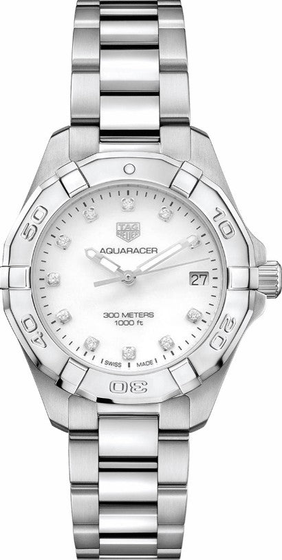 Tag Heuer White Pearl & Diamond Dial Ladies Aquaracer