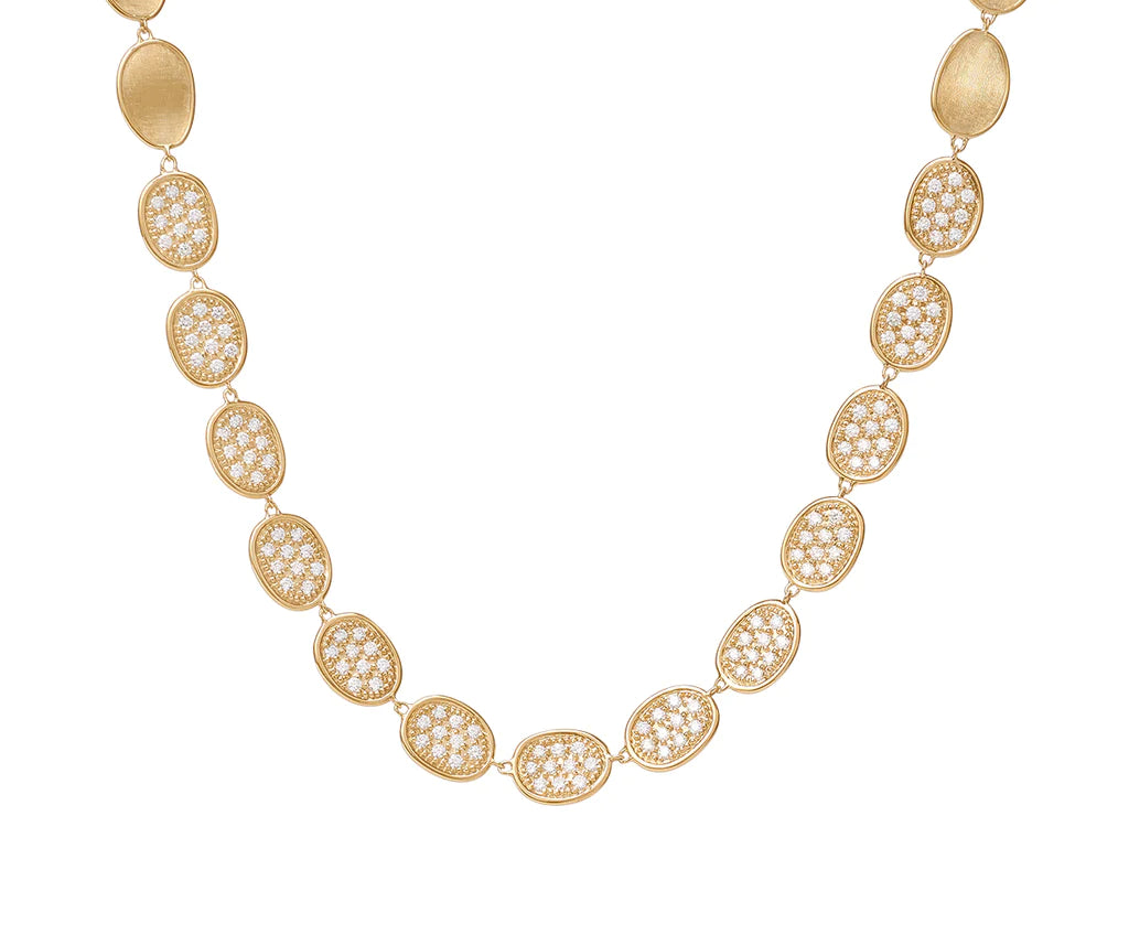 Marco Bicego Lunaria Collection Gold and Diamond Pave Link Collar Necklace