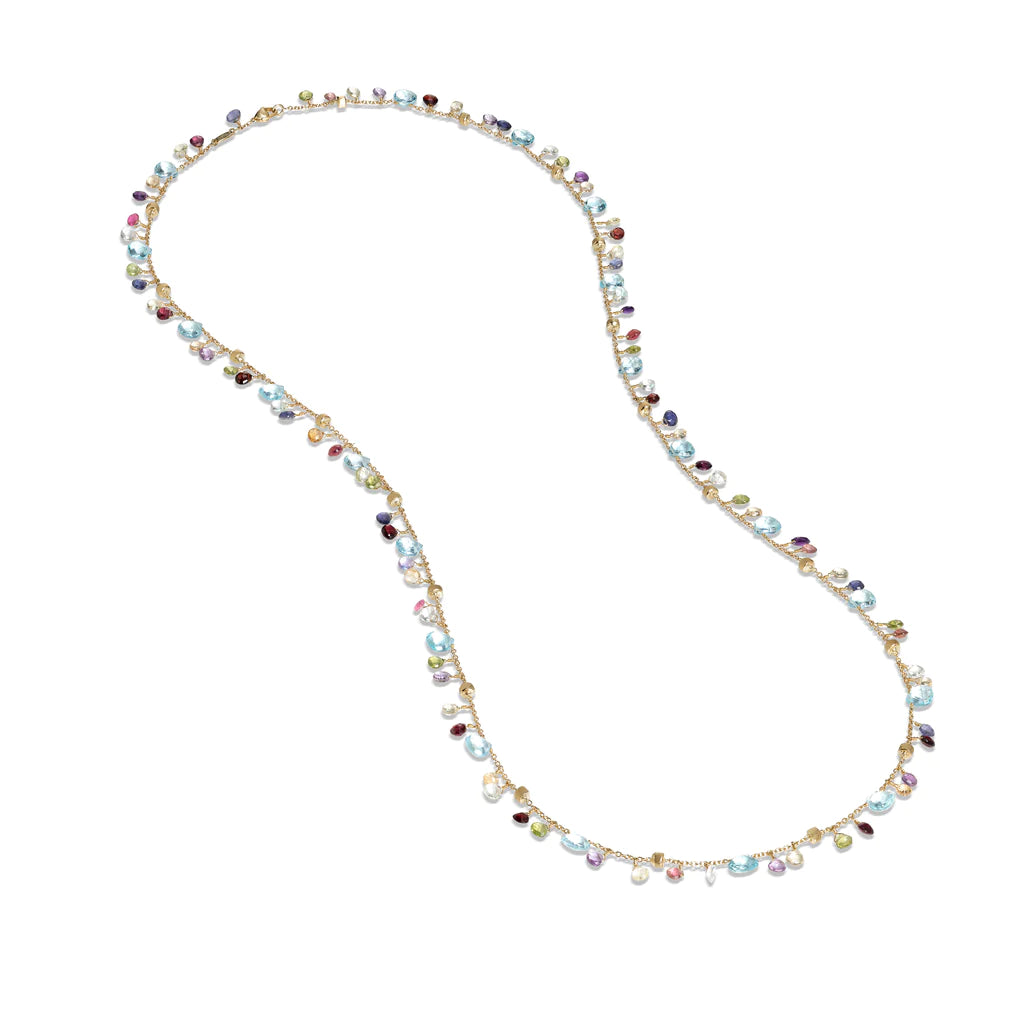 Marco Bicego Paradise Collection Yellow Gold Blue Topaz and Mixed Gemstone Long Necklace