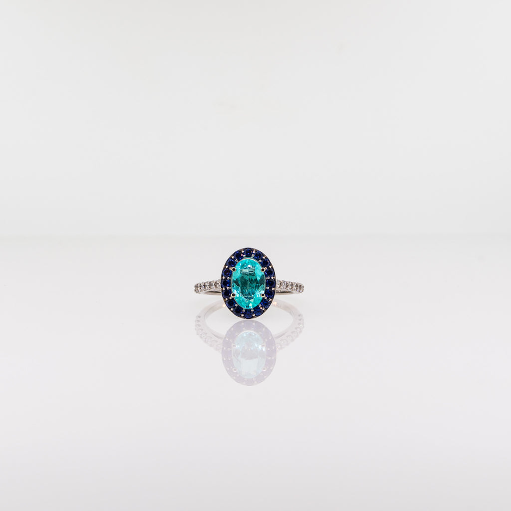 Blue Tourmaline and Sapphire Oval Ring