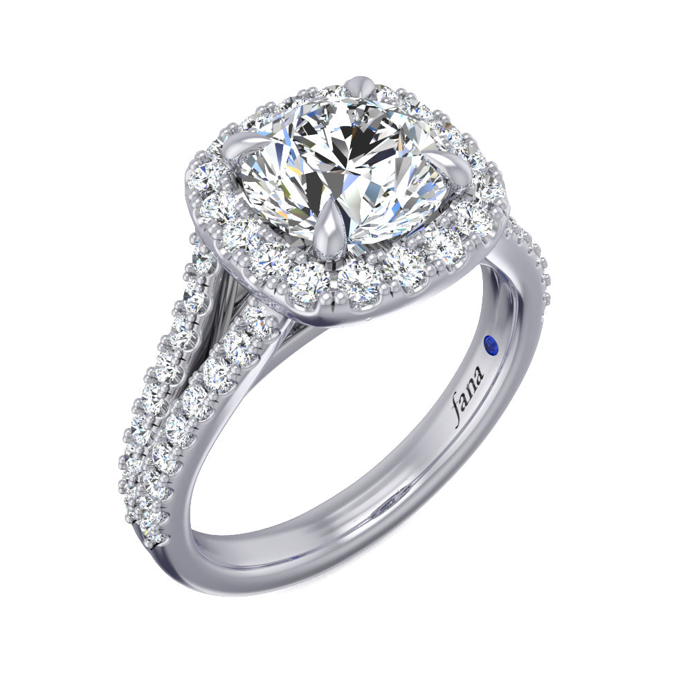 Fana Two Row Split Band with Cushion Halo Engagement Ring
